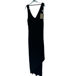 Enough about Me Black Soft Stretchy Maxi with 20in Slit DeepV Back Asymmetrical